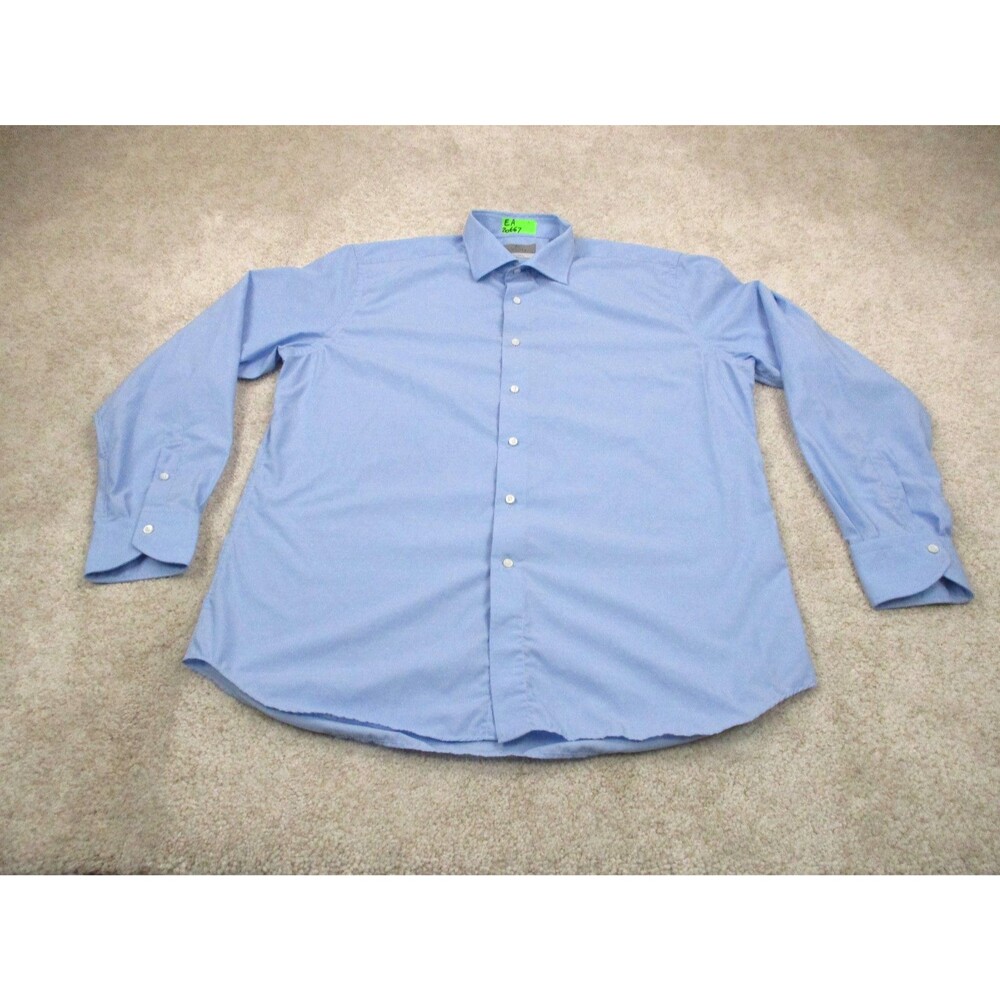 Canali Dress Shirt Mens 44 17.5 Blue Cotton Formal Long Sleeve Button Up Italy